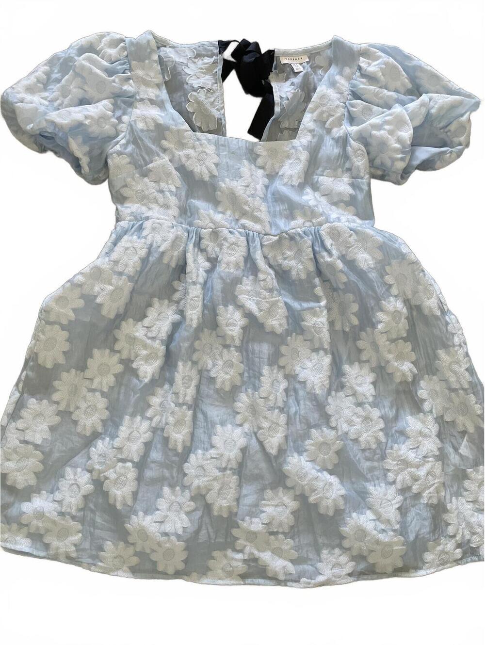 Topshop Puff Sleeve Floral Dress Women's 8 Sz Blue Romantic - Picture 8 of 9